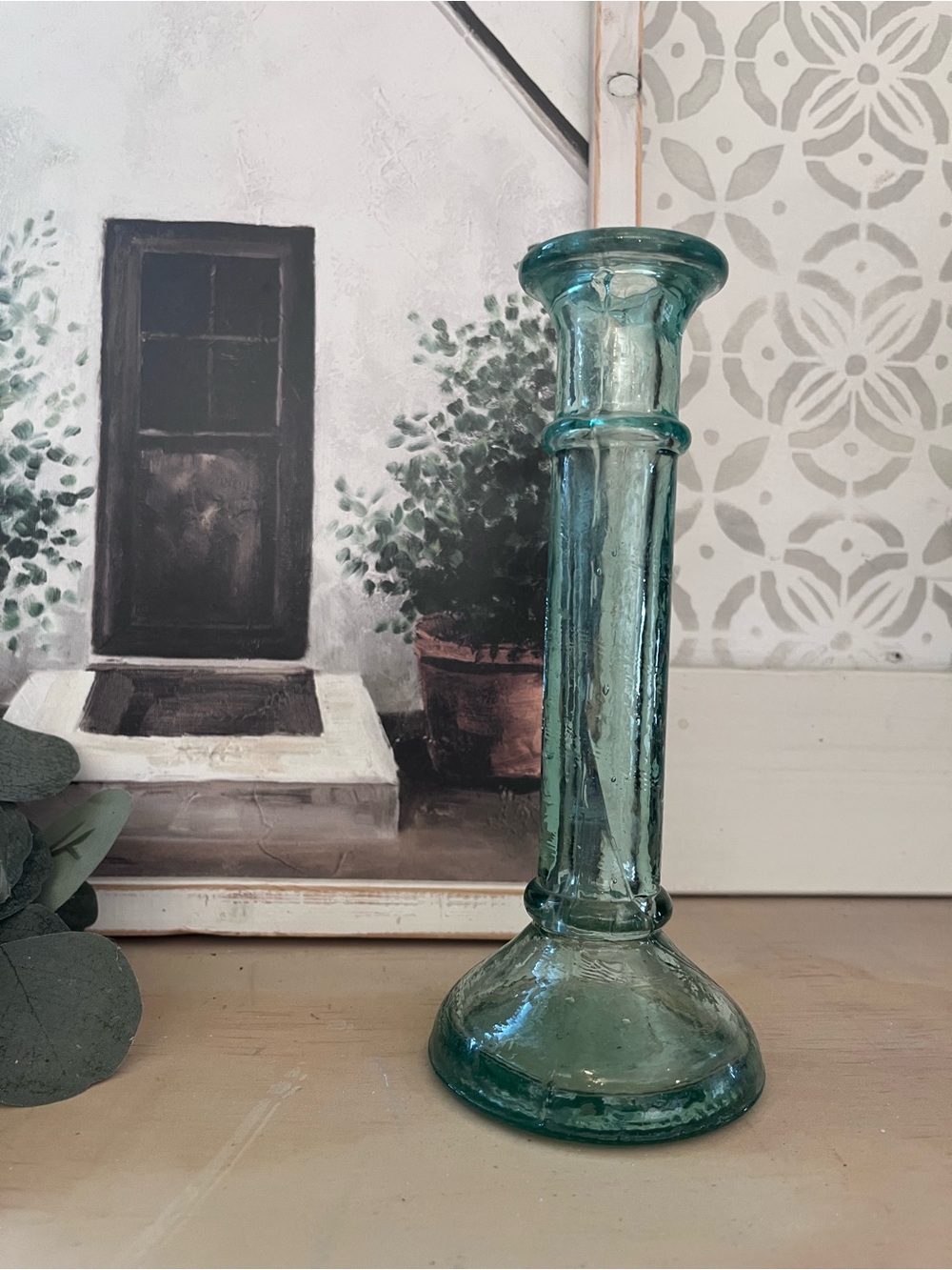 Glass Candlestick Holder in Aqua Blue - Home Accents